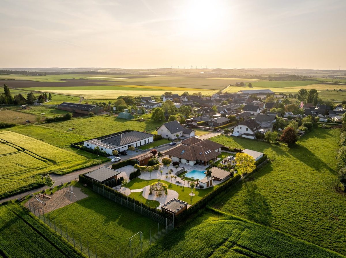 Villa mit Garten aus der Luft
